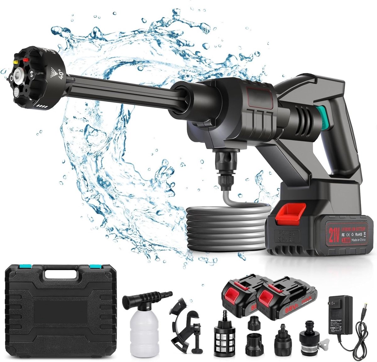 De Hogedrukreiniger Draadloos 40 Bar 1500mAh 6-in-1 in één oogopslag