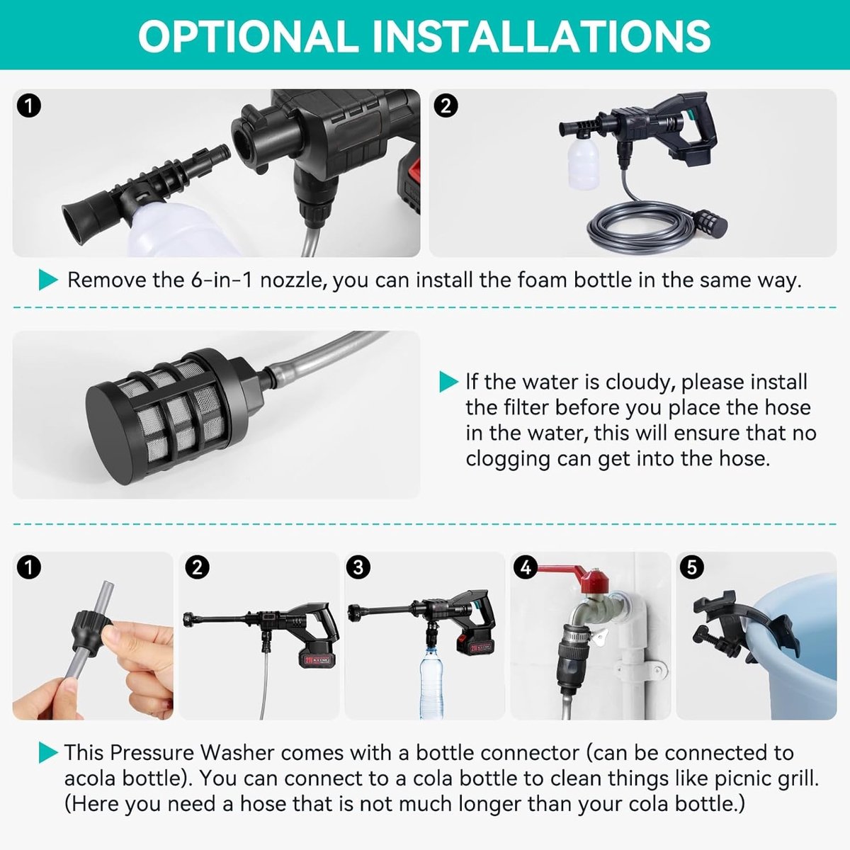Wat vinden we goed aan de Hogedrukreiniger Draadloos 40 Bar 1500mAh 6-in-1