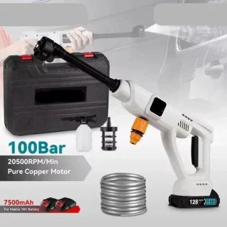 Hogedrukreiniger - Terrasreiniger - Hogedruk - Waterpistool - Draadloze - Elektrische - 100 Bar - 20500RPM - Pressure Washer - Reinigingssnelheid - voor Auto en Tuin - Compatibel met 18V/21V Batterijen - inclusief 2 Accu