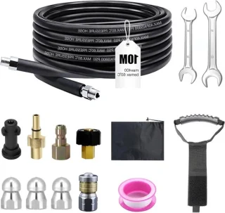 Hogedrukslang 10 m 400 bar 140 °C met adapter en spuitmonden