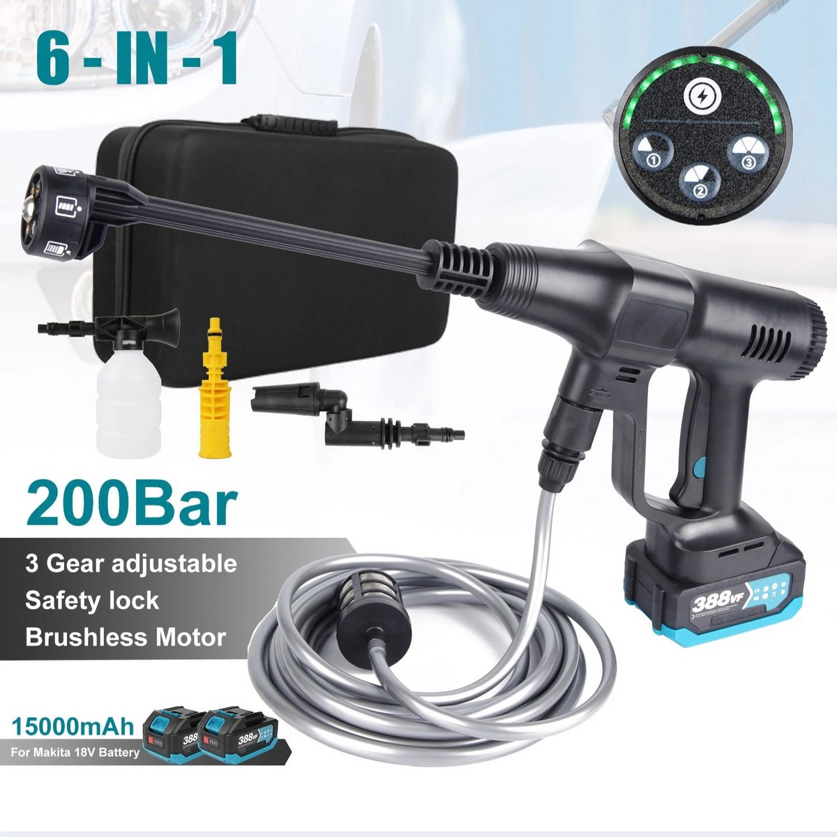 Jeghi Accu Hogedrukreiniger 6-in-1 18V 200 bar Zilver