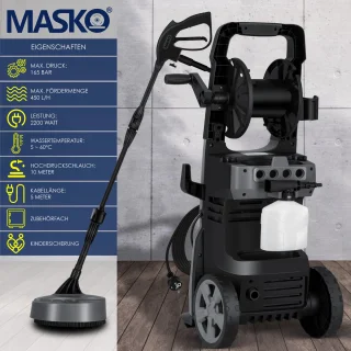MASKO® hogedrukreiniger 2200W 165 bar met accessoires en haspel