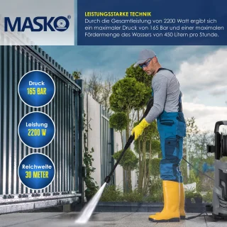 MASKO® hogedrukreiniger 2200W 165 bar met accessoires en haspel