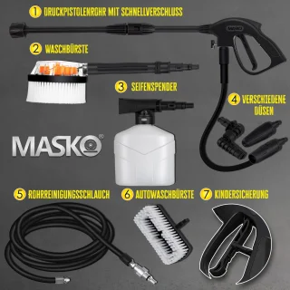 MASKO® hogedrukreiniger 2200W 165 bar met accessoires en haspel