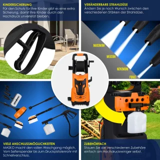 MASKO hogedrukreiniger 2200W met haspel en accessoires