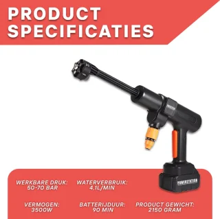 Mobiele 6-in-1 Accu Hogedrukreiniger 1 accu - Mobiel - Draadloos - Voor Auto en Tuin