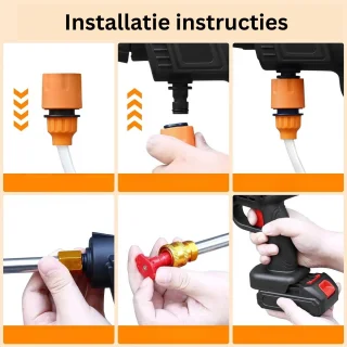 Mobiele hogedrukreiniger met accu's en accessoires