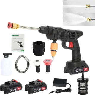 Mobiele hogedrukreiniger met accu's en accessoires