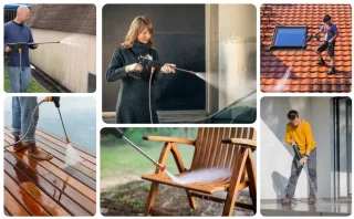 Mobiele hogedrukreiniger met accu's en accessoires