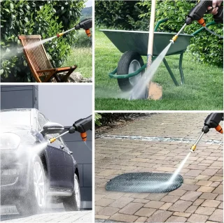 Mobiele hogedrukreiniger met accu's en accessoires