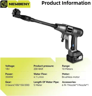 Newbeny 6-in-1 Accu Hogedrukreiniger 200 Bar