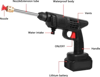 Professionele Hogedrukreiniger Set 35Bar 200W 24V 5 Batterijen