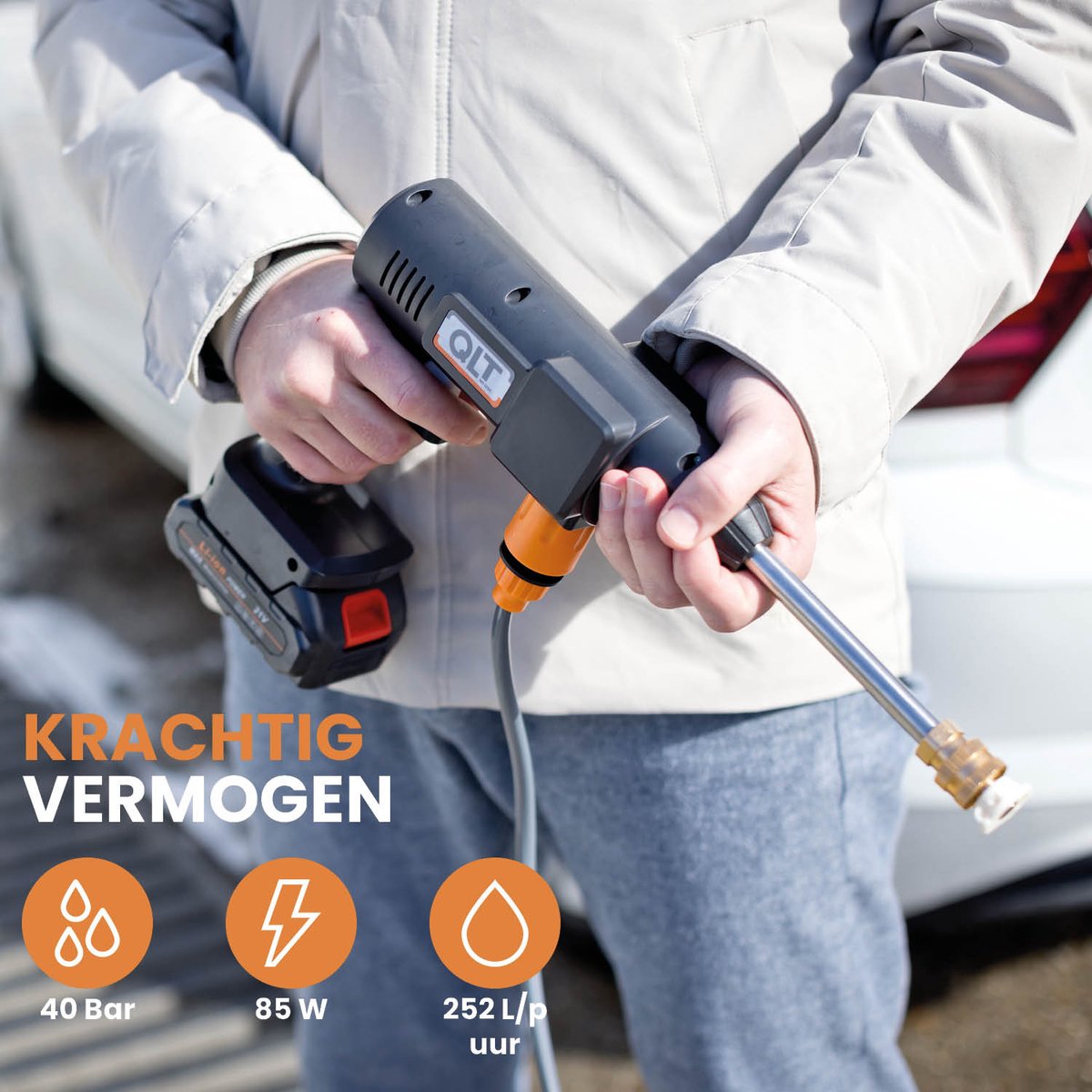 Wat vinden we goed aan de QLT Draadloze Hogedrukreiniger 2 accu's zwart