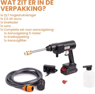 QLT Snoerloze Hogedrukreiniger Accu Zwart