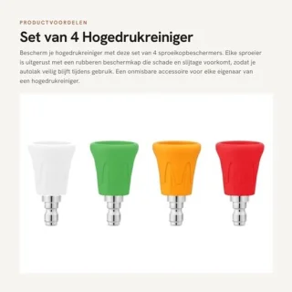 Sproeikopbeschermers 4 stuks - roestvrijstalen sproeikoptipset - rubberen beschermkappen - 1/4" snelkoppeling - gatdiameter 1,4 mm - voor hogedrukreiniger