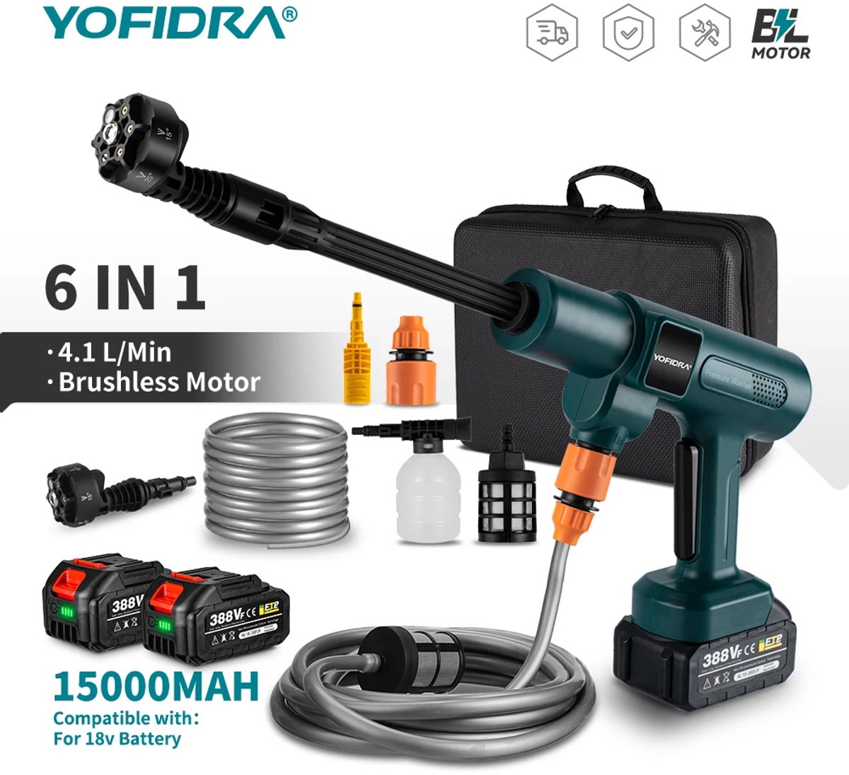 De VirtuBuy Hogedrukreiniger 200BAR Draadloos 2 Batterijen in één oogopslag