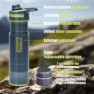 Waterfilter survival - donkergrijs - 800 ml