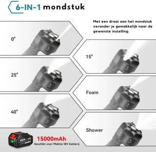 YOFIDA 6-in-1 Accu Hogedrukreiniger 18V 100bar