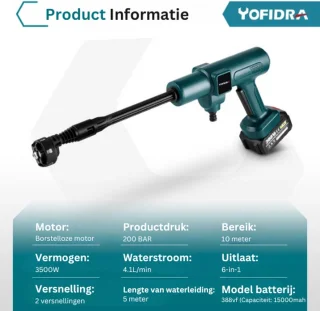 YOFRIDA Draadloze Hogedrukreiniger Accu Inclusief Batterij