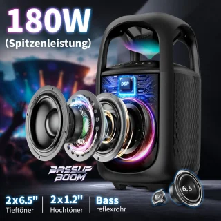 Rayofi 180W Bluetooth Speaker groot - 105dB Speakerbox - IPX5 muziekbox feestluidspeaker - voor tuin, kamperen, feestjes - zwart