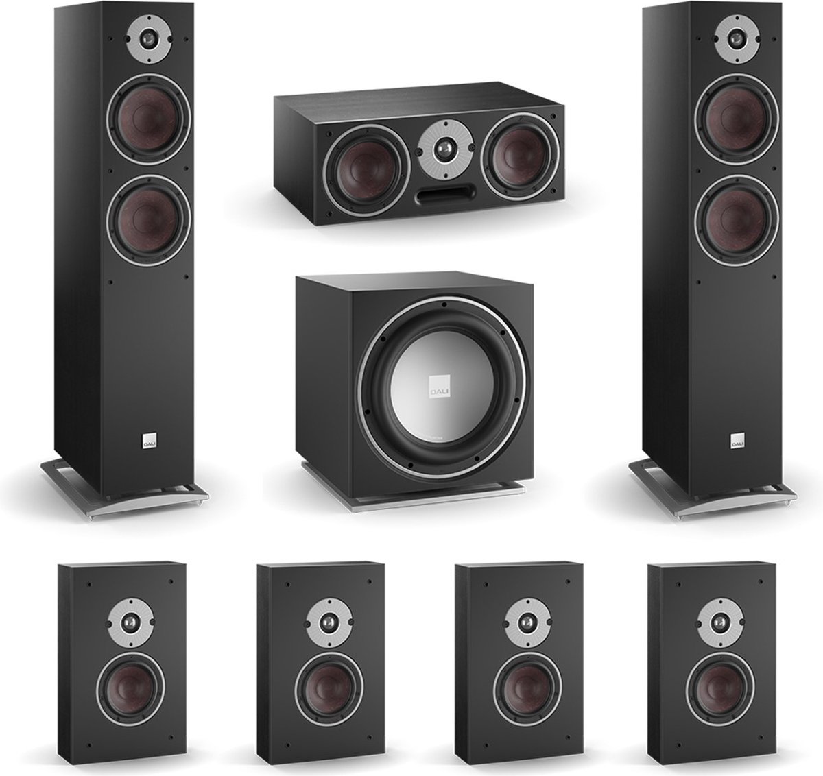DALI Oberon 7 On-Wall 7.1 Surround Set Zwart