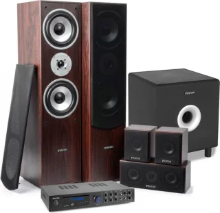Fenton AV550BT 5.1 surround set met walnoot speakers en actieve subwoofer