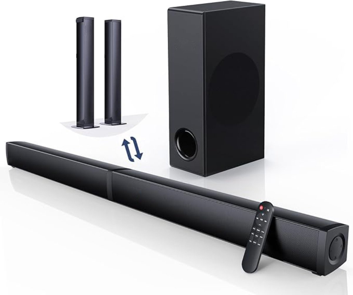 De Home Cinema Uitklapbare Soundbar Set 2-in-1 Met Subwoofer 180W in één oogopslag