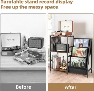 Wat vinden we goed aan de LifeStages Platenspelermeubel - Draaitafelstandaard Vinylkast - Bruin/Zwart