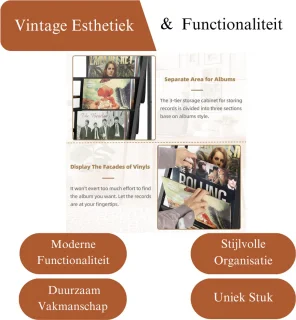 LifeStages Platenspelermeubel - Draaitafelstandaard Vinylkast - Bruin/Zwart