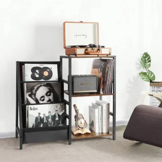 LifeStages Platenspelermeubel - Draaitafelstandaard Vinylkast - Bruin/Zwart