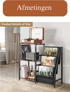 LifeStages Platenspelermeubel - Draaitafelstandaard Vinylkast - Bruin/Zwart