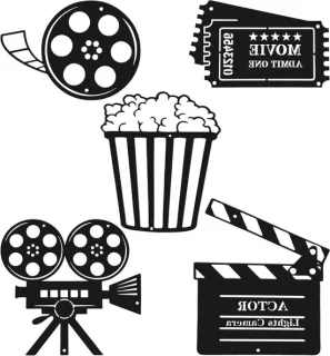 Metalen muurdecoratie home cinema set van 5 zwart