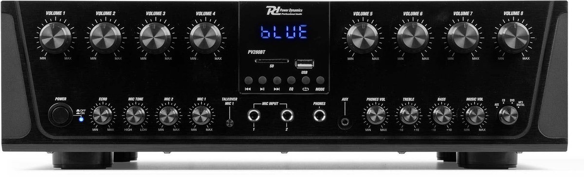 Power Dynamics multiroom 8-zone versterker met 16 speakers en DAB tuner