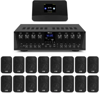 Power Dynamics multiroom 8-zone versterker met 16 speakers en DAB tuner