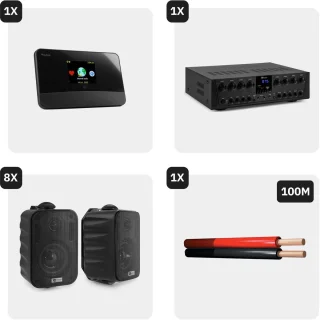 Power Dynamics multiroom 8-zone versterker met 16 speakers en DAB tuner