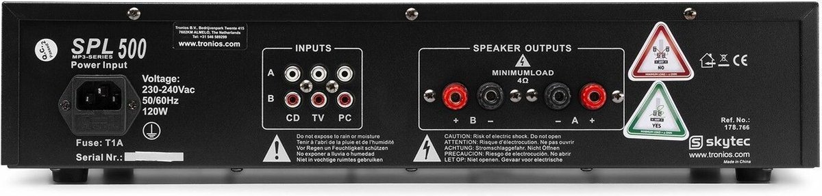SkyTec SPL500MP3 versterker + Fenton SHFT60B speakers set