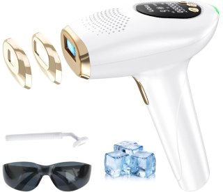 De Nawy® IPL Laser Ontharingsapparaat - Epileerapparaat Dames - Laser Ontharing - Pijnloos Ontharen met Ice Cooling - Permanente Ontharing voor alle Lichaamsdelen - voor Mannen en Vrouwen - 999.999 Flitsen - Inclusief Beschermbril en Scheermes in één oogopslag