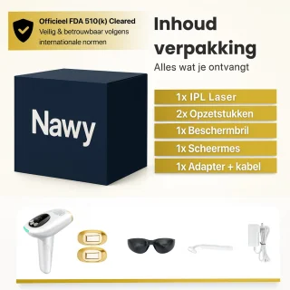 Nawy® IPL Laser Ontharingsapparaat - Epileerapparaat Dames - Laser Ontharing - Pijnloos Ontharen met Ice Cooling - Permanente Ontharing voor alle Lichaamsdelen - voor Mannen en Vrouwen - 999.999 Flitsen - Inclusief Beschermbril en Scheermes