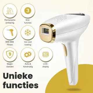 Nawy® IPL Laser Ontharingsapparaat - Epileerapparaat Dames - Laser Ontharing - Pijnloos Ontharen met Ice Cooling - Permanente Ontharing voor alle Lichaamsdelen - voor Mannen en Vrouwen - 999.999 Flitsen - Inclusief Beschermbril en Scheermes