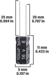 Aluminium elektrolytische condensator 100 µF 16 V 5x11 mm (15 stuks)