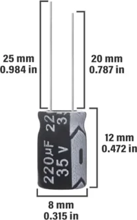 Elektrolytische condensator 220µF 35V 8x12mm - 15 stuks