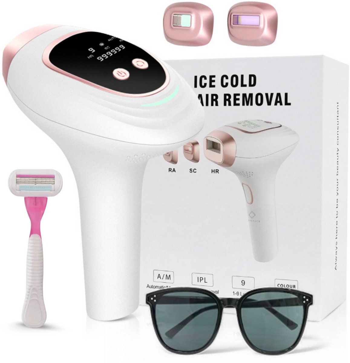 De Envigante IPL Ontharingsapparaat met 2 Opzetkoppen in één oogopslag