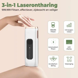 Professionele IPL Laser Ontharingsapparaat - 999.999 Flitsen - Inclusief Protectiebril en Scheermes