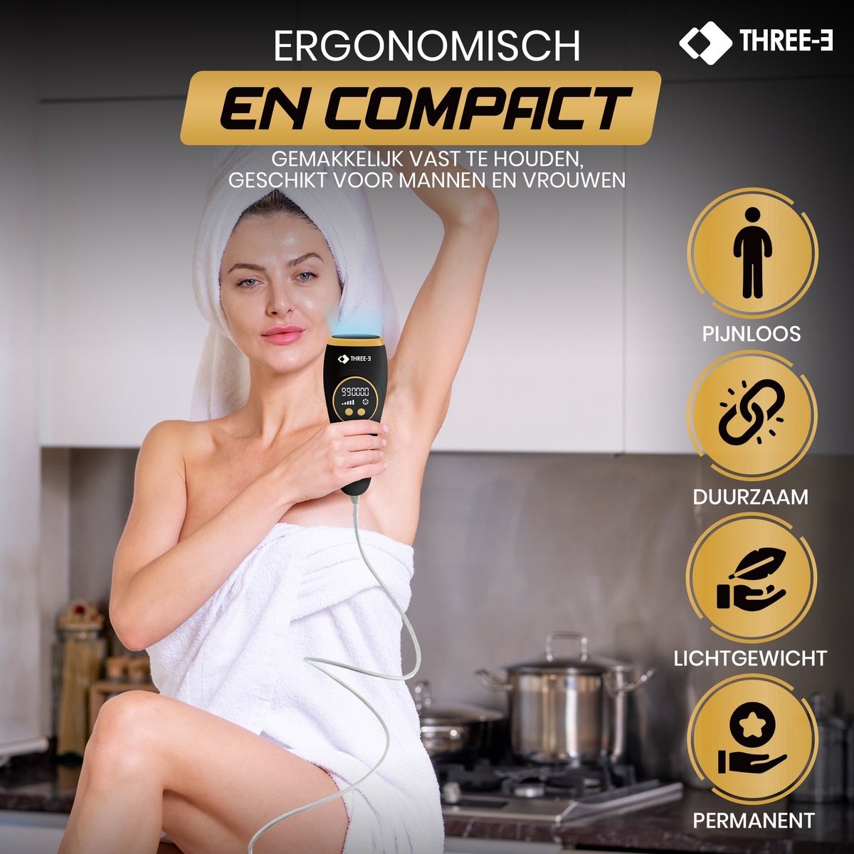 Wat vinden we goed aan de THREE-Ǝ IPL Laser Ontharingsapparaat Unisex