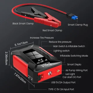 Paco Goederen® Bandenpomp - luchtcompressor - Powerbank - Multifunctioneel -jumpstarter voor auto - Nood Power Jump - 28000mAh