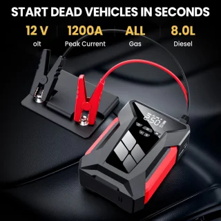 Paco Goederen® Bandenpomp - luchtcompressor - Powerbank - Multifunctioneel -jumpstarter voor auto - Nood Power Jump - 28000mAh