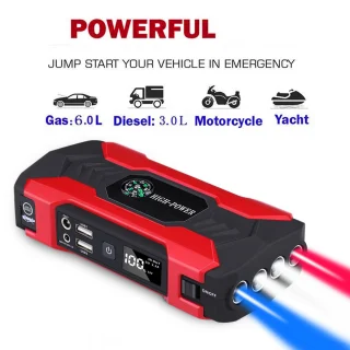 Draagbare Auto Jump Starter 12V – 28000 mAh Noodaccu met LED, Luchtcompressor & Powerbank – 600A Startstroom – Voor Auto & Motor