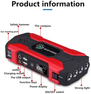 Draagbare Auto Jump Starter 12V – 28000 mAh Noodaccu met LED, Luchtcompressor & Powerbank – 600A Startstroom – Voor Auto & Motor