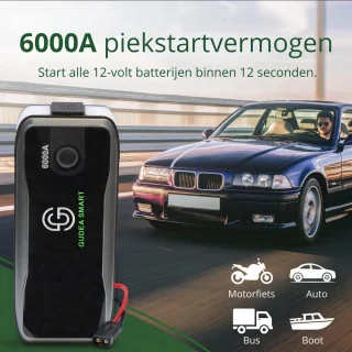 GudeaSmart Krachtige 12V Jumpstarter - 26.800 Mah / 6000A - 7in1 Startkabels Met Powerbank - Starthulp Voor Auto’s Met LED- en SOS Noodlicht- Incl. Opbergcase