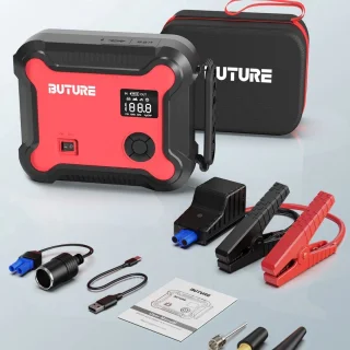 Buture Jumpstarter Voor Auto - Starthulp - Jumpstarter 5 in 1 - Starthulp Powerbank 26800Mah - Rood/Zwart - Jumpstarter incl compressor
